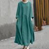 Plus Size Women Long Dress Cotton Linen Long Sleeve Round Neck Pocket Solid Color Irregular Hem Patchwork