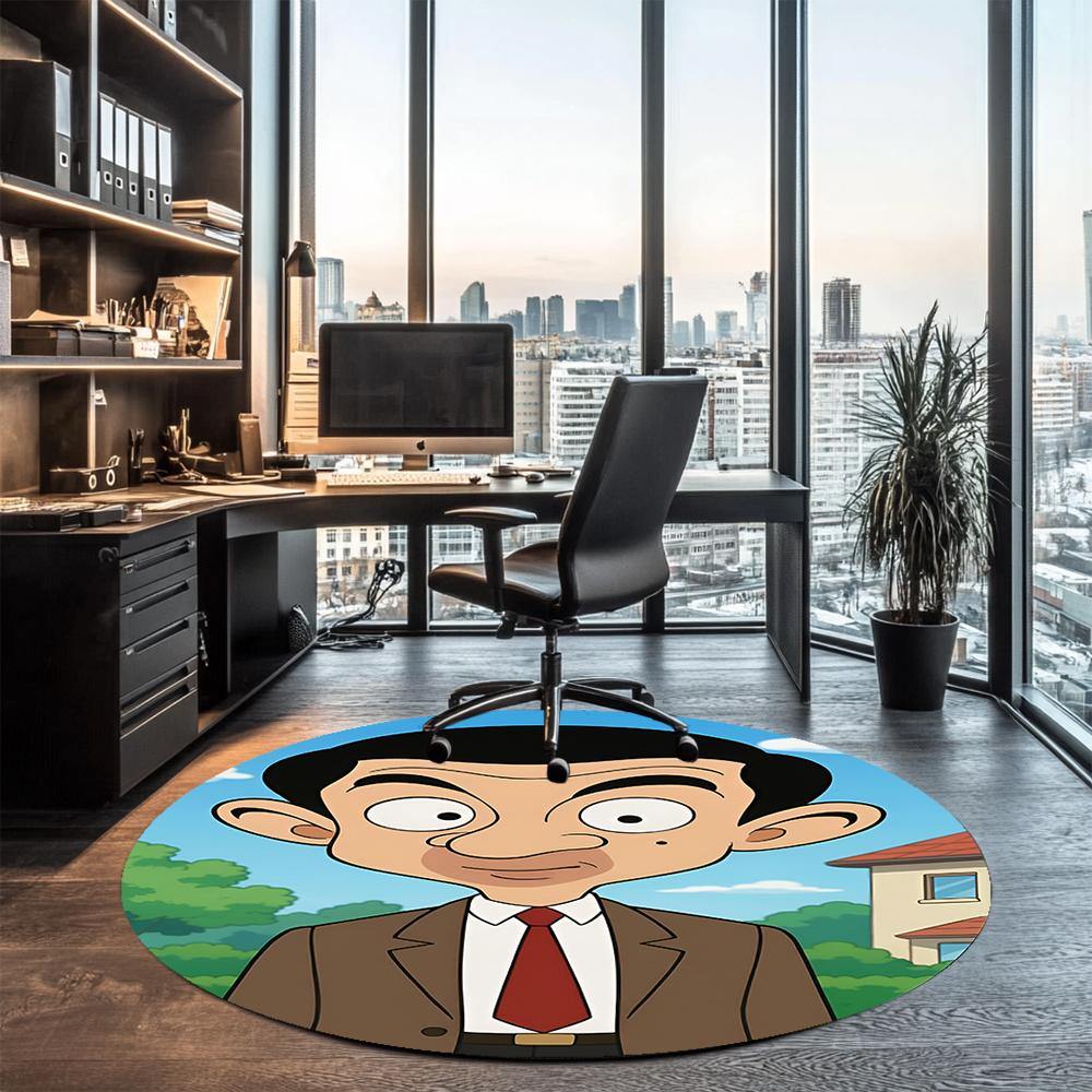 Mr Bean Printed Round Rug Carpet Chair Rug Area Rug Entryway Doormats,for Office Chair Living Room Bedroom Kitchen Room.