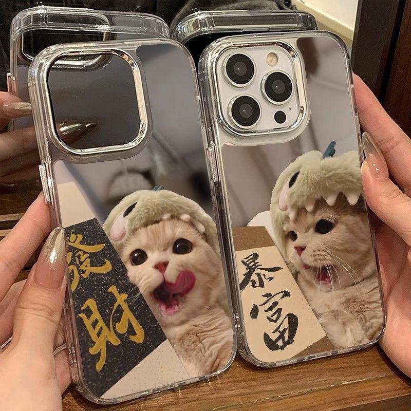 Приносящая богатство зеркало для макияжа Чехол для телефона Для IPhone 17 17E 16E 17 Air 16 15 14 13 12 11 ProMax Plus Текстура шифона Задняя крышка