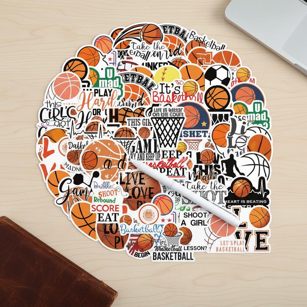 50Pcs Basketball Theme PVC Waterproof Stickers for Luggage Laptop Phone Case Decoration