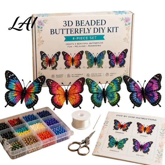 Creative DIY Hobby Kit 3D Beaded Butterfly Craft Kit Tiny Animal Handmade Art Set Figurines with Instruction Cute 4-Pack Butterflies Beadwork
