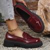 Fashion Patent Leather Med Heel Loafers Shoes Women Solid Color Slip-On Platform Pumps Woman Thick Bottom Non-Slip Office Shoes Female