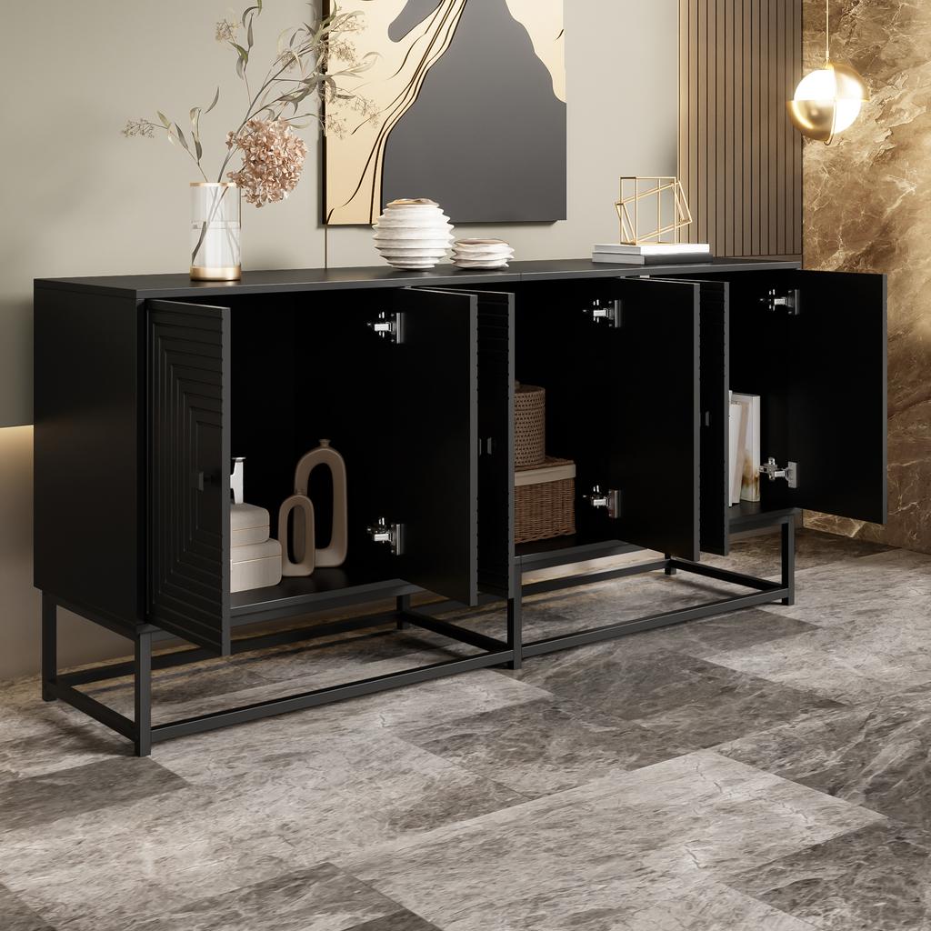 Modern Black Cabinet with 3 Double Doors, Large Storage Space and Matte Surface – Stylish Sideboard for Living Room, Dining Room & Office