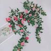 Flower Garland Artificial Rose Vine Flowers with Green Leaves Hanging for Indoor Outdoor Wall Home Garden Wedding Summer Porch Terrace Balcony Decor