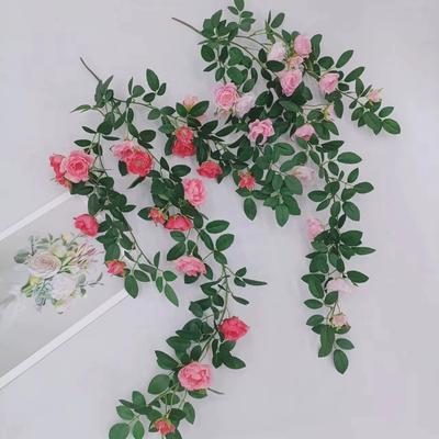 Цветочная гирлянда из искусственных розовых лоз с зелеными листьями, висящая на внутренней и внешней стене дома, в саду, на свадьбе, на летней веранде, на террасе, на балконе, декор