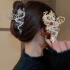Chinese Style Zodiac Dragon Shape Hair Clips Hair Accessories For Women Girl Red Bead Alloy Rhinestone Hair Claw Fashion Jewelry