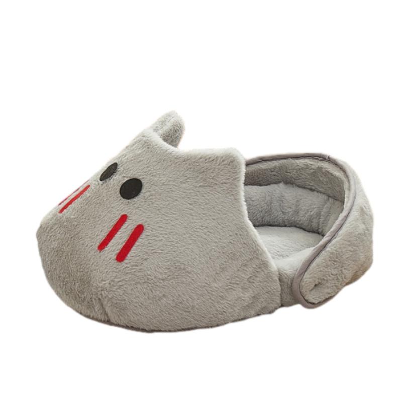 Зимняя теплая тапочковая лежанка для кошек, уютный плюшевый домик для питомцев для домашних кошек, мягкий удобный коврик для питомцев с нескользящим дном