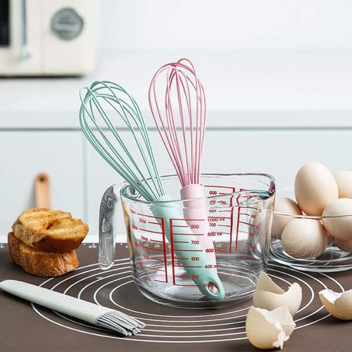 readygohigh Manual Silicone Whisk, Mini Whipper, Mixer for Baking, Durable, Non-Slip, Heat-Resistant, Kitchen Cooking Tool, Stylish, 25*7cm (Green)