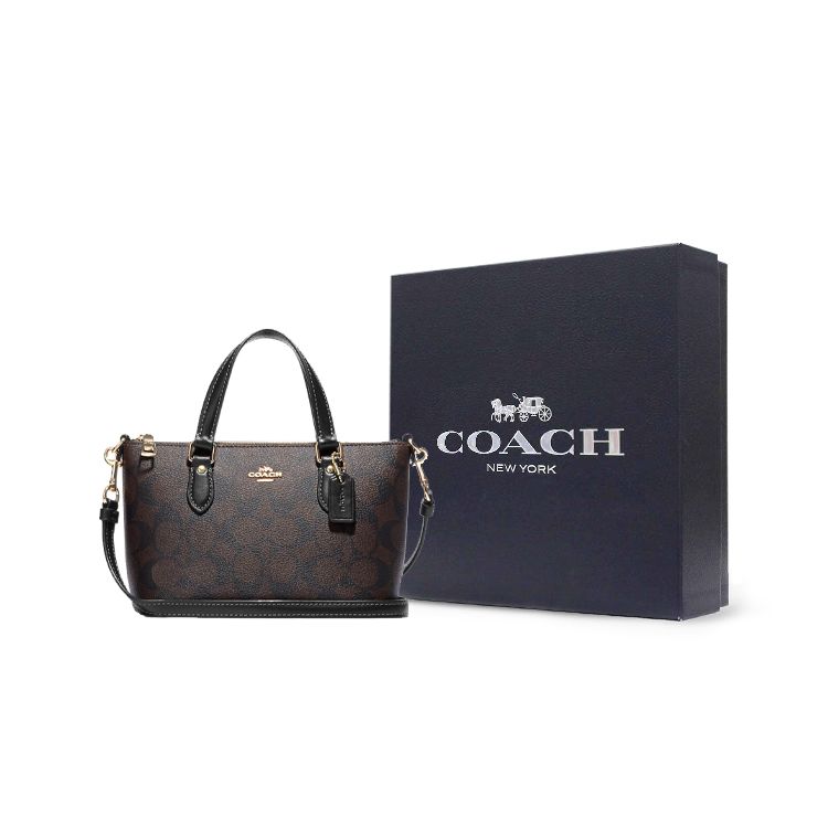 Coach Галерея 18 Сумка-тоут на молнии Классическая канва с монограммой и кожа Женские сумки Коричневый CH468-IMAA8