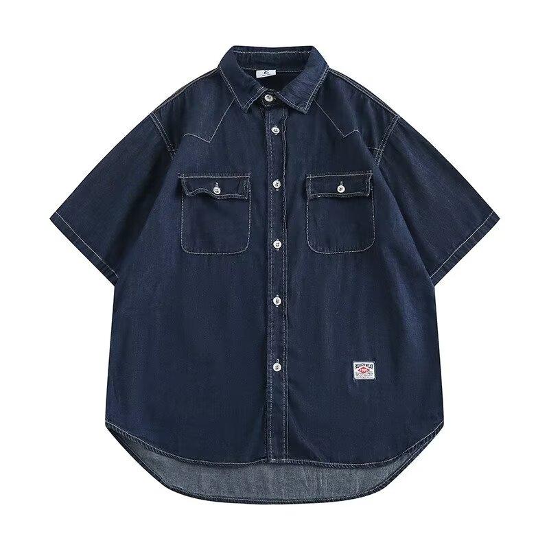 Японский ретро модный бренд летняя свободная джинсовая рубашка с короткими рукавами художественная молодежная рабочая рубашка мужская и женская многослойная куртка