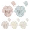 KIDDIEZOOM Милый модный детский комбинезон для девочки + шапочка из мягкого хлопка для новорожденных 0-2 лет