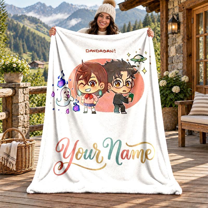 Dandadan Custom Name Flannel Blanket Personalized Soft Warm Plush Throw Blanket Customized Gift for Family Friends