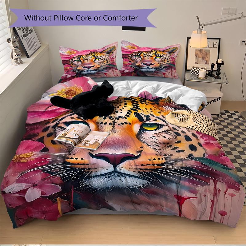 3pcs Leopard Floral Print Duvet Cover Set - Machine Washable, Includes 1 Cover and 2 Pillowcases, No Core Included yy251013076