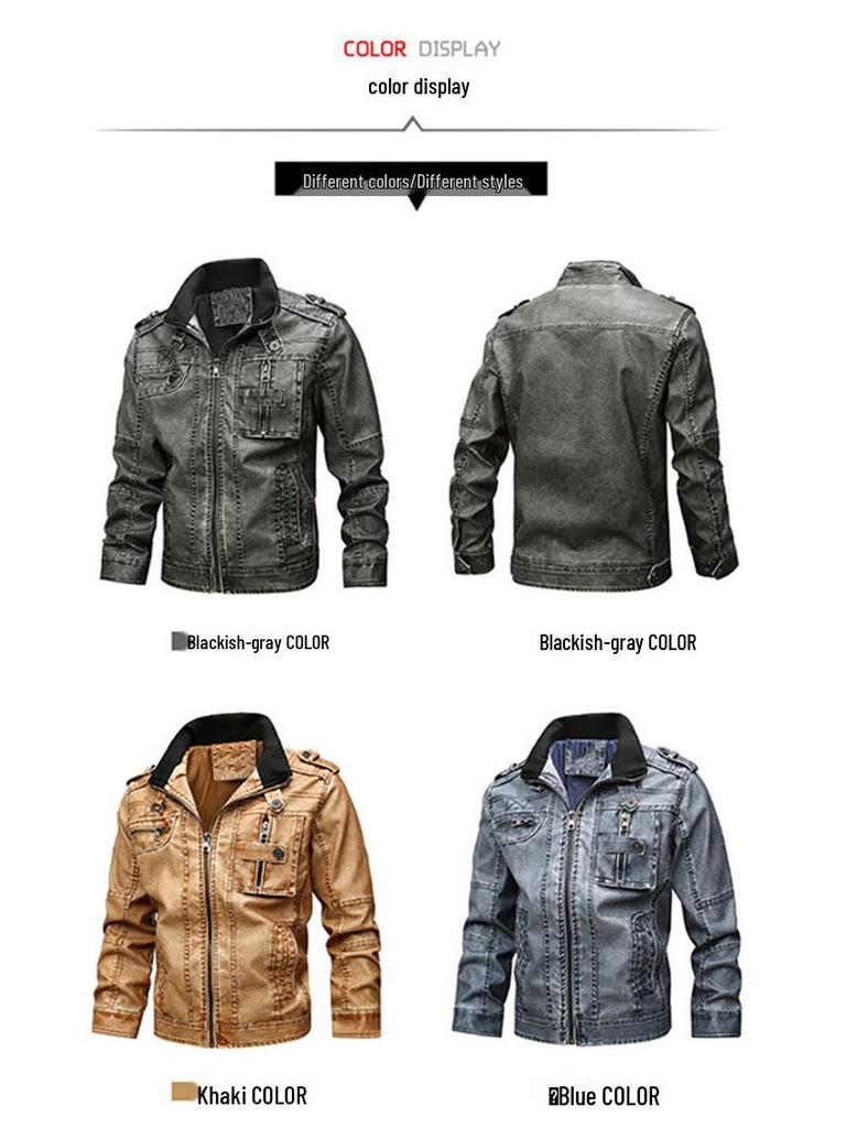 Black Youth Leather Jacket with Stand-up Collar & Side Seam Pockets