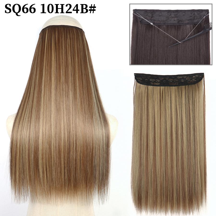 MISS WIG Synthetic Invisible Fish Wire No Clip Wavy Hair Extensions Long Hairpiece Natural Black Brown Blonde for Women Fake Hair Piece