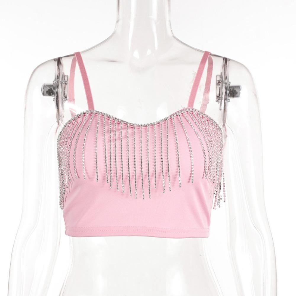 Женский топ для ночного клуба с кисточками и стразами, без бретелек, с цепочкой и подтяжками, сексуальный, универсальный