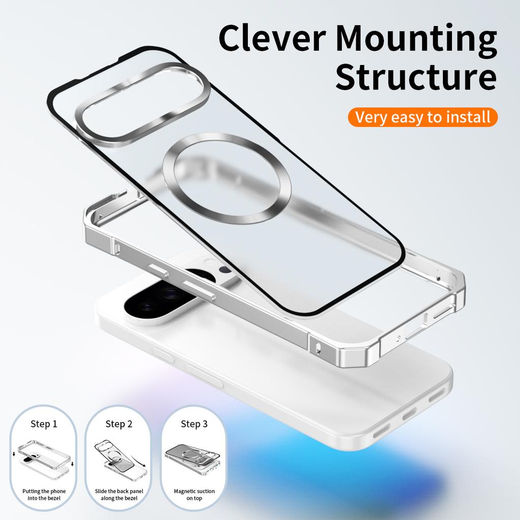 For Google Pixel 10/10 Pro Case Compatible with MagSafe Hard PC Metal Frame Frosted Phone Back Cover