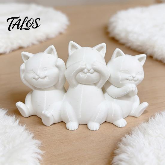 Эстетичная кошачья арт-фигурка «Три мудрых кота», 3D-печатная минималистичная статуэтка для стола, декоративные скульптуры, украшение для дома, орнамент «Древняя мудрость»