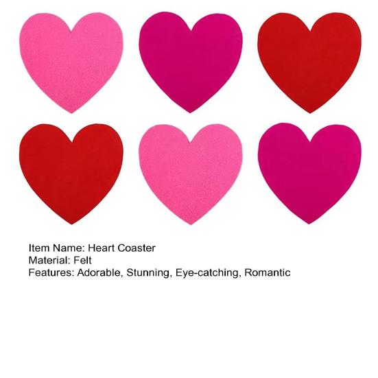 6 шт. Фетровые подставки на День святого Валентина Красные Розовые Подставки под напитки с сердечками любви для Дня святого Валентина, Дня рождения, Свадьбы, Помолвки, Украшение стола для вечеринки