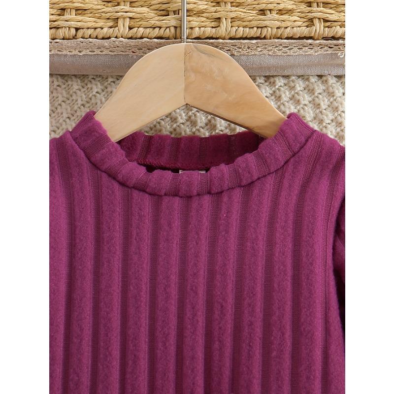 Шикарный комплект для девочек: платье с длинным рукавом и бантом и брюки - Уютная флисовая подкладка, однотонный, машинная стирка - Идеально для осени/зимы, идеально для улицы