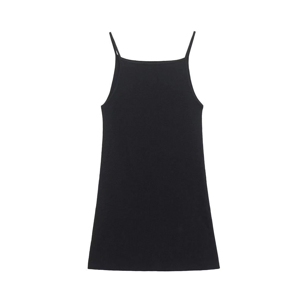 Весна 2025 Женское универсальное свободное однотонное платье на бретелях