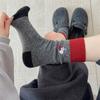 Цветоблокировка Вышитый Яблочный Пес Осень и Зима Теплые Шерстяные Женские Носки-Пайлы Простые До середины икры В сочетании с Обувью Burken