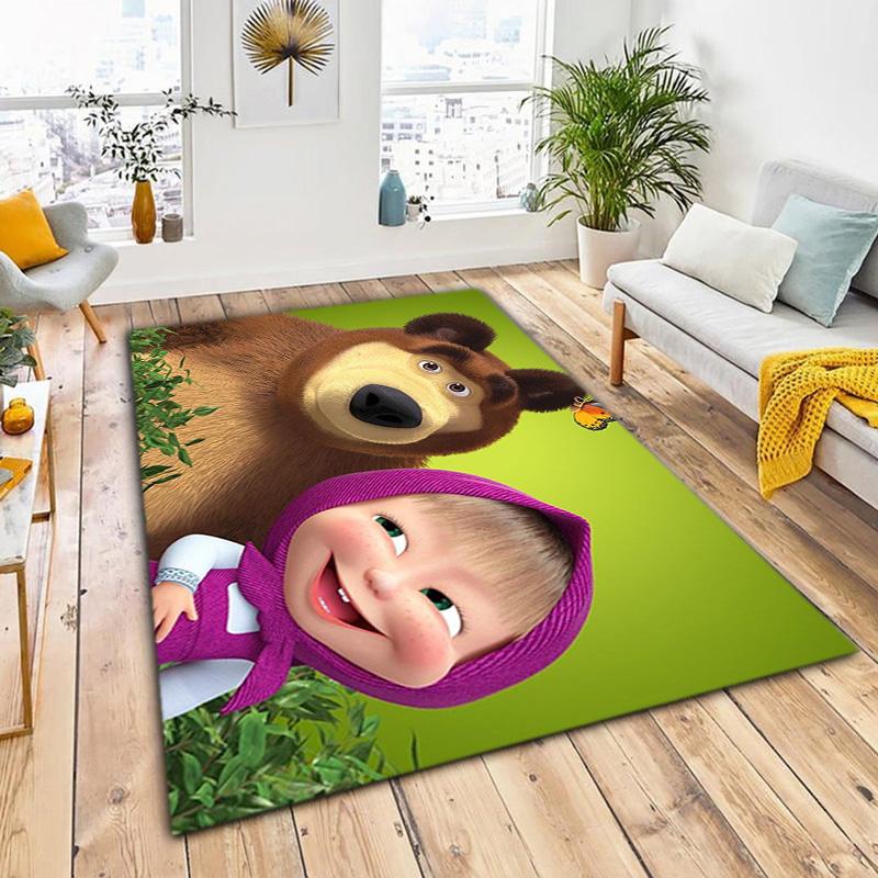 Russian animation Masha and the Bear Fairy Tale Cartoon Carpet Soft Home Living Room Bedroom Door Mat Outdoor Picnic Ground Mat rug T5