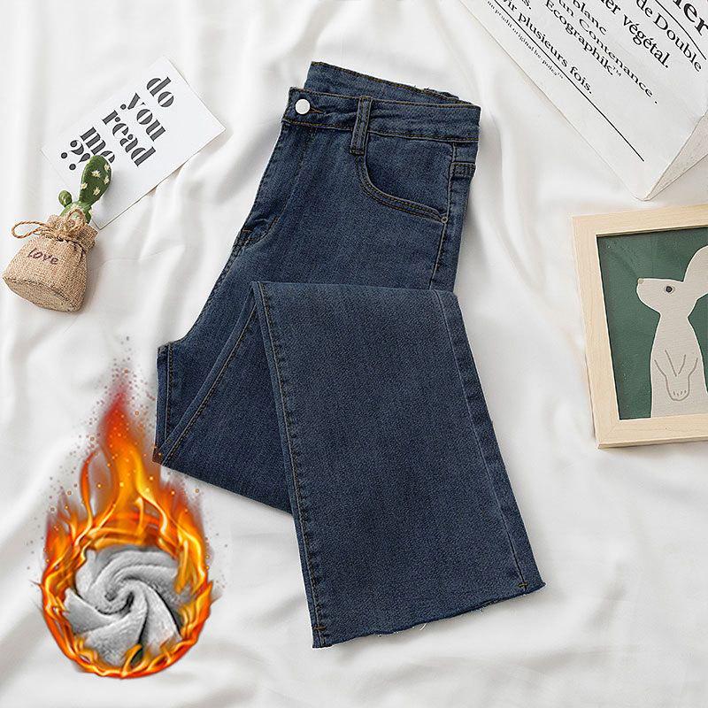 High-Waisted Velvet Cigarette Pants for Women: Slim, Elastic, and Loose-Fitting Jeans with Raw Edge for Autumn and Winter.