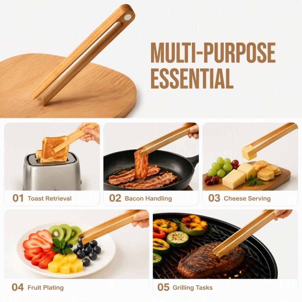 Wooden Color Kitchen Tongs Wood Cooking Tongs Durable Food Tongs Home Kitchen