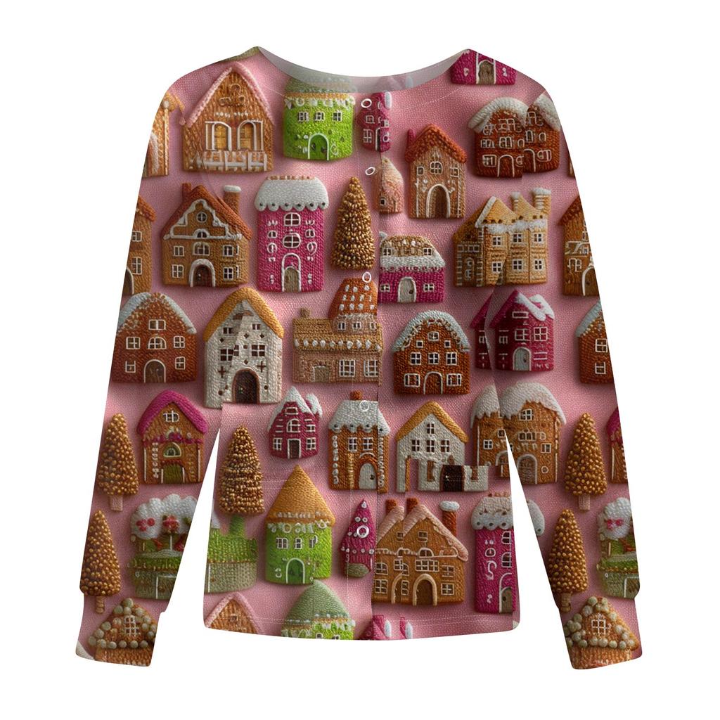 Women's Casual Fashion Long-Sleeve Single-Breasted Christmas Print Jacket