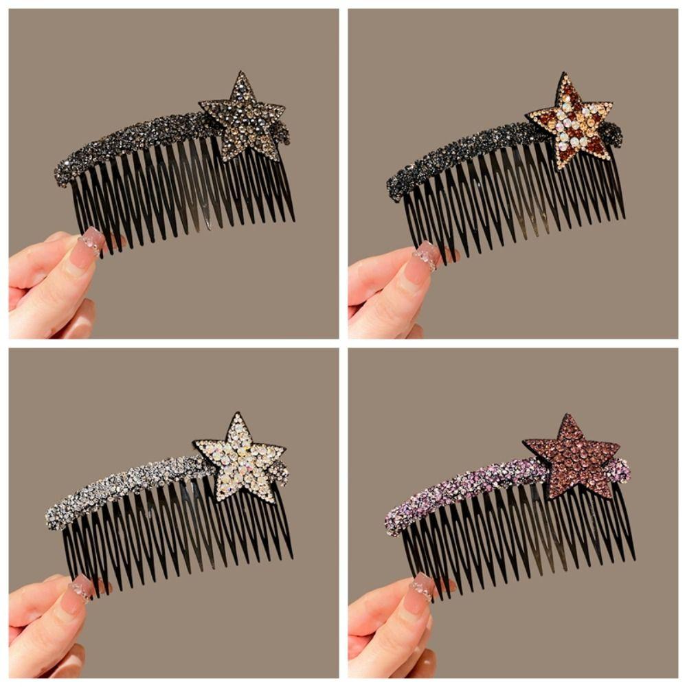 Acrylic Rhinestone Star Hair Comb Pentagram Star Extra Hair Holder  Daily