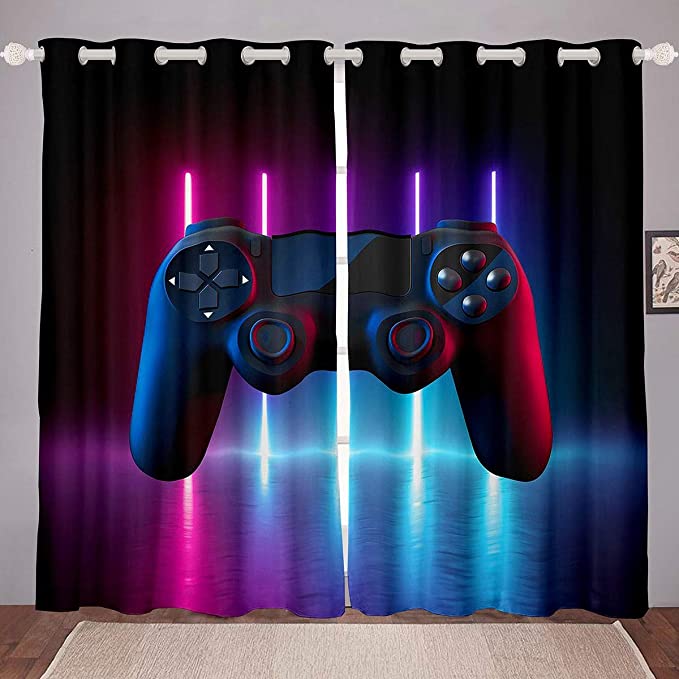 2 Pieces 3D Pattern Video/TV Game Player Printing Living Room Game Handle Curtains For Kids Room Decoration Drapes