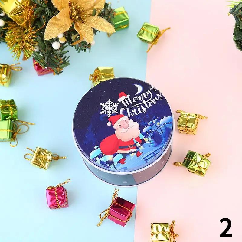 Рождественская упаковка для конфет Креативная рождественская железная коробка Круглая банка из жести для фруктов Праздничная подарочная упаковка Оптовая продажа