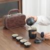 Simple coarse pottery Lingxue tea set outdoor business travel portable high-end leather bag business travel teapot set