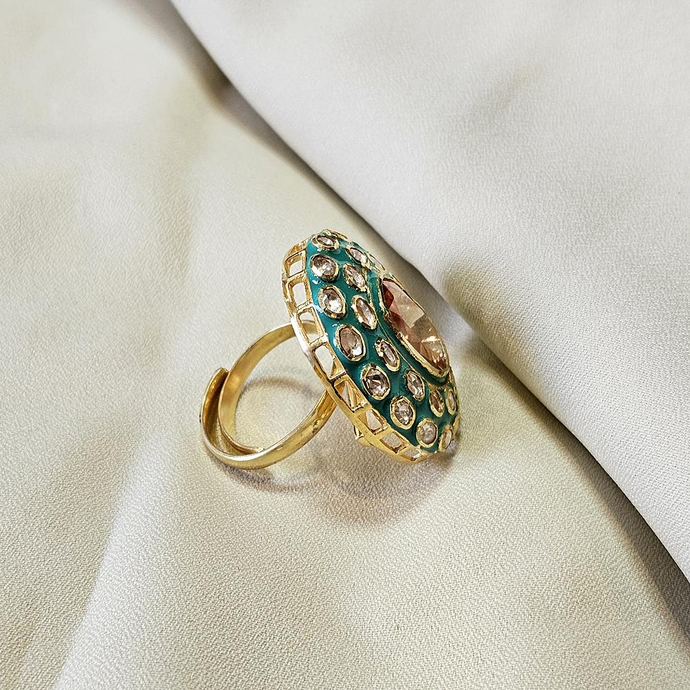 Arisha Silver Gold Plated 925 Sterling Silver Ring, Handmade Kundan Jewelry with Moissanite and Cubic Zirconia for Women, Indian Jewelry