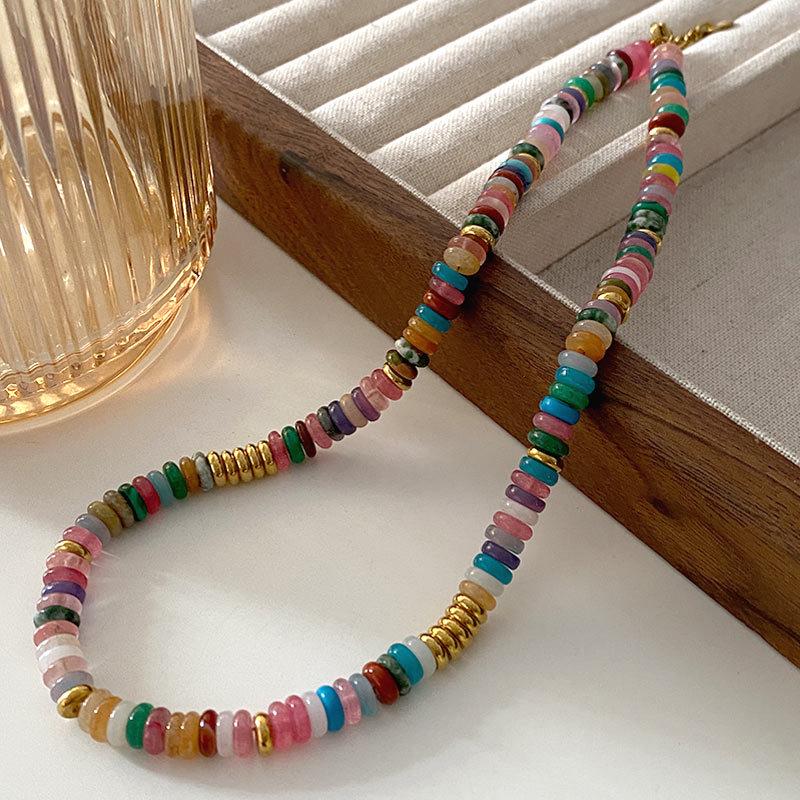 Colorful Beaded Natural Stone Necklace: 2024 Euro-American Fashion Dopamine Sweater Chain for Women