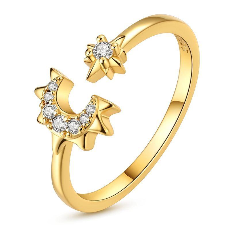 925 Silver Open Ring Star & Moon Foot Claw Heart Adjustable Ring For Women Wedding Birthday Party Jewelry Gift