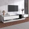 TV Cabinet, Lowboard, Combination in High Gloss White and Black. Color Blocking Design, Drawers, Compartments, Multiple Storage Spaces.