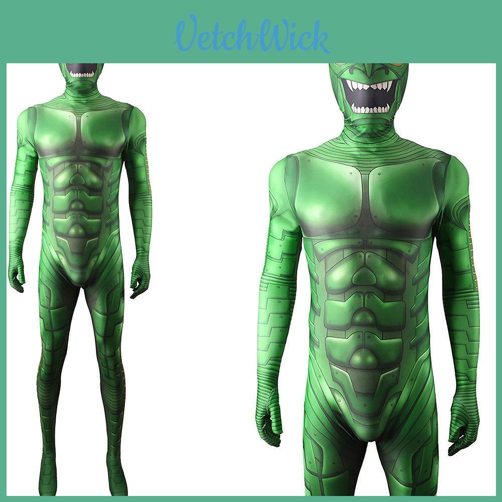 Marvel Green Goblin 3d Latex Cosplay Costume With Printed Design For Kids And Teens