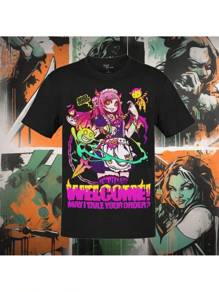 Edgy Never Need Me Again Slogan TShirt With Skull Lightning Bolt Graphic Slim Fit Short Sleeve Crew Neck Casual Shirt