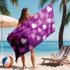 Romantic Purple Heart Microfiber Beach Towel 2D Flat Printed Waterproof Sandproof Travel Bath Towel For Seaside Holiday Sunbath