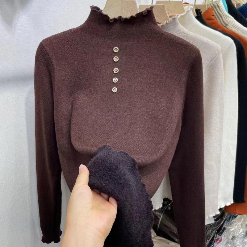 Кружевной воротник с грибами флисовая утолщенная вязаная базовая рубашка женская осенне-зимняя новая модная цельнокроеная флисовая трикотажная кофта