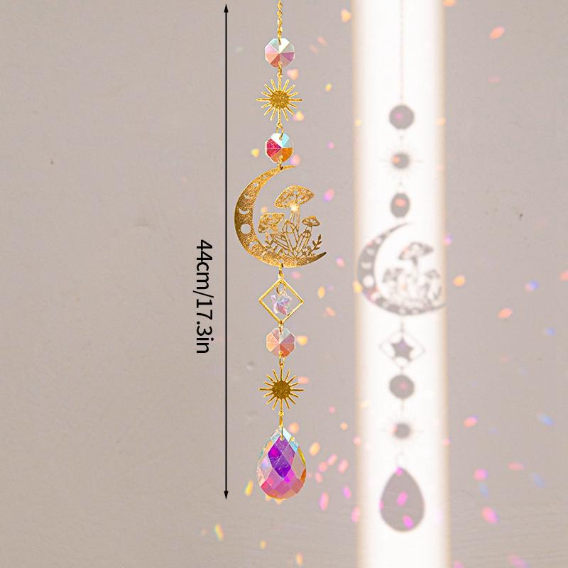 Crystal Suncatcher Moon Star Rainbow Sun Catcher Wind Chime Pendant Sun Catcher Pendants Outdoor Garden Yard Hanging Decor