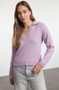 Women's Fashionable Stylish Sweater Lilac Wide Fit Soft Textured Basic Knitwear Sweater