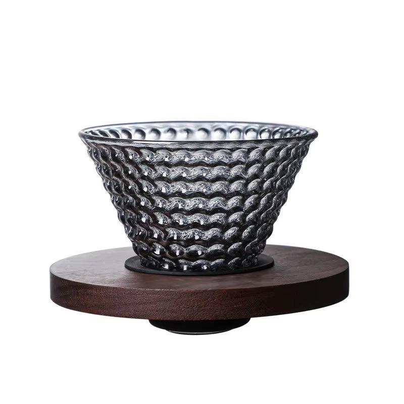 Фильтр-чашка из боросиликатного стекла с деревянным поддоном, фильтр для кофе, конический погружной кофейник, капельница