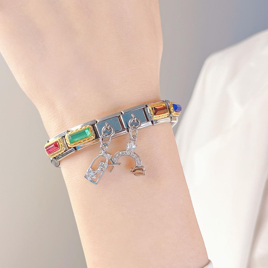 2023 Мода Сердце Эллиптический Прямоугольник CZ Шарм Итальянские Звенья Подходит Для Браслета 9 мм Из Нержавеющей Стали Изготовление Ювелирных Изделий DJ692