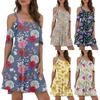 Женское модное летнее платье, повседневное пляжное платье с принтом и вырезом