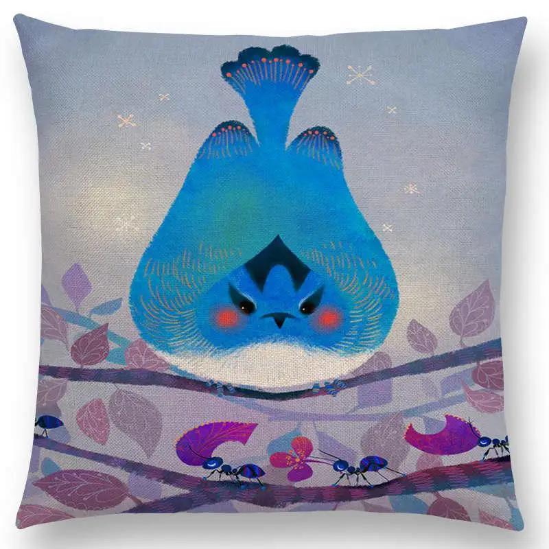 Супер милый мультяшный животный иглобрюх чехол для подушки, прекрасная птица, милое гнездо, интересная рыба, кошка, лягушка, лиса, наволочка для диванной подушки, Огар