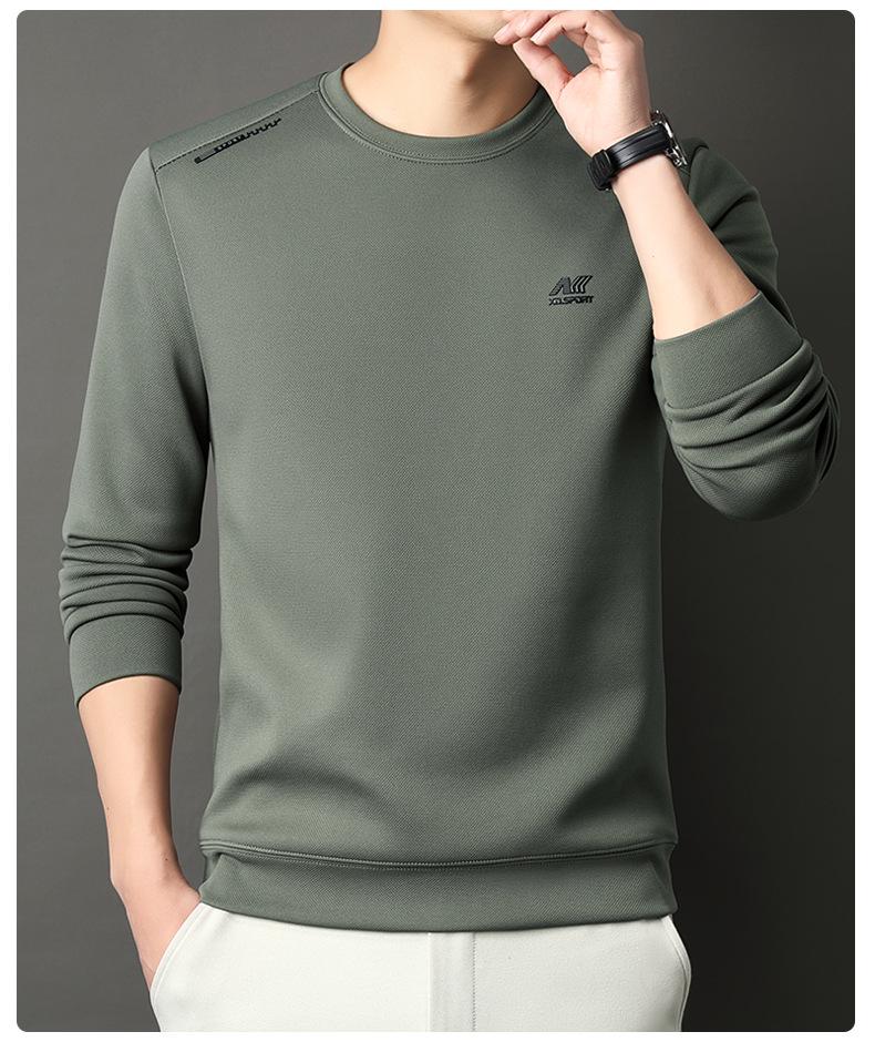 2025 Men's Fleece-Lined Casual Round Neck Warm Sweatshirt Long Sleeve T-shirt Winter Collection