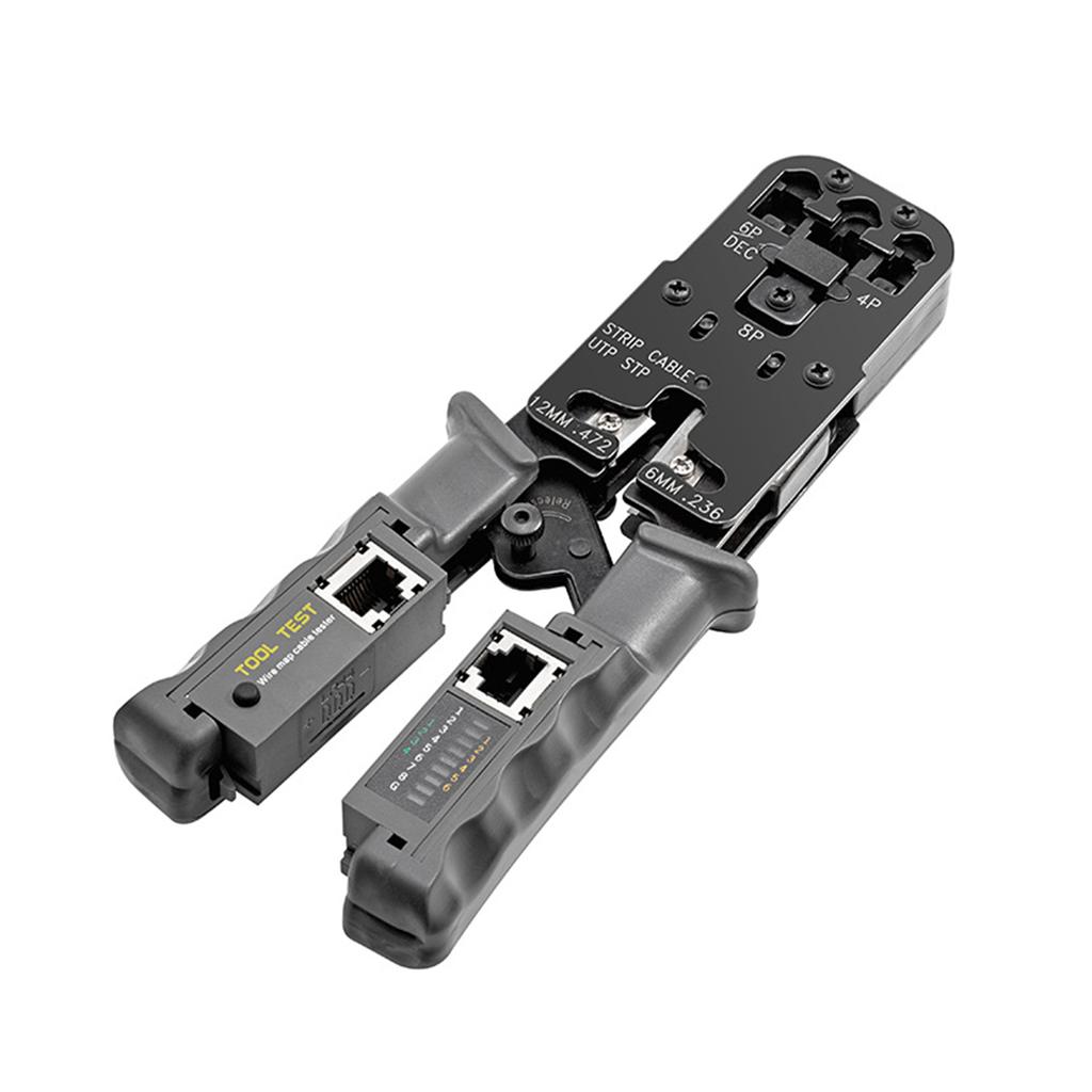 Ratcheting Crimping Tool with LED Tester 4 in 1 Multifunction Wire Crimpers Stripper Cutter Tester, 8P 6P 4P Network